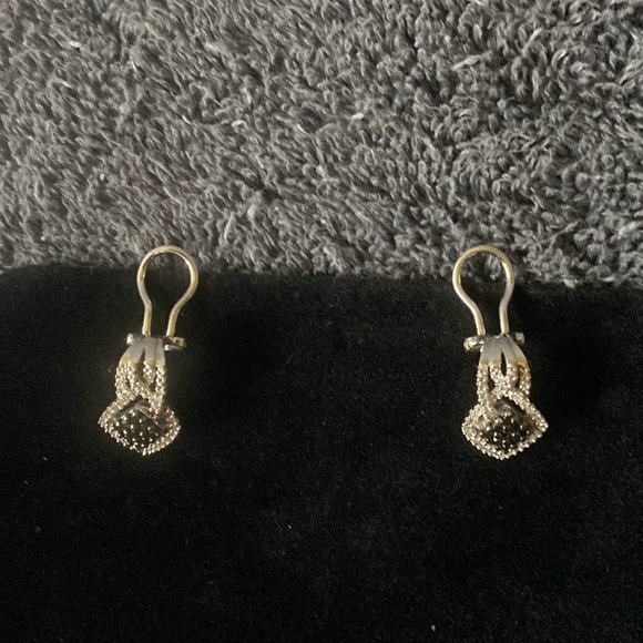 EUC Beautiful Earrings Stamped 925 with Black and White Diamonds - Picture 3 of 10
